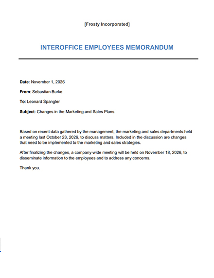 Free Sample Memo to Employees About Changes Template - Word | Template.net