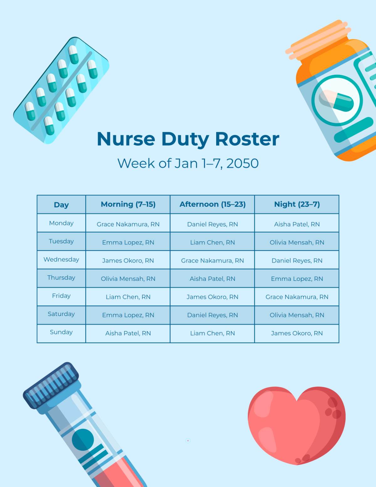 Free Blank Nurse Duty Roster Template