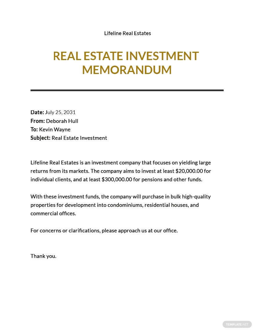 Real Estate Investment Memo Template Google Docs Word Apple Pages 