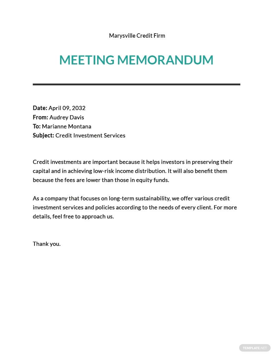 Credit Investment Memo Template