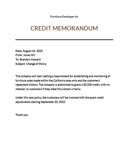 free credit memo template