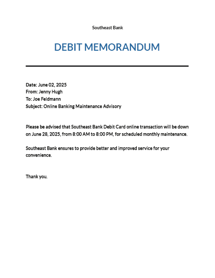 Free Blank Debit Memo Template - Word | Template.net