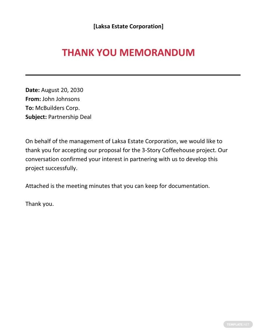 Free Thank You Email Memo Template