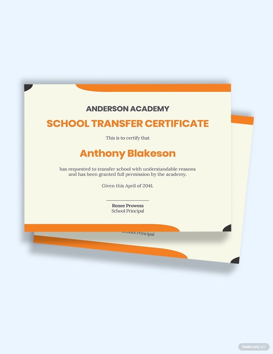 Free school student transfer certificate Template