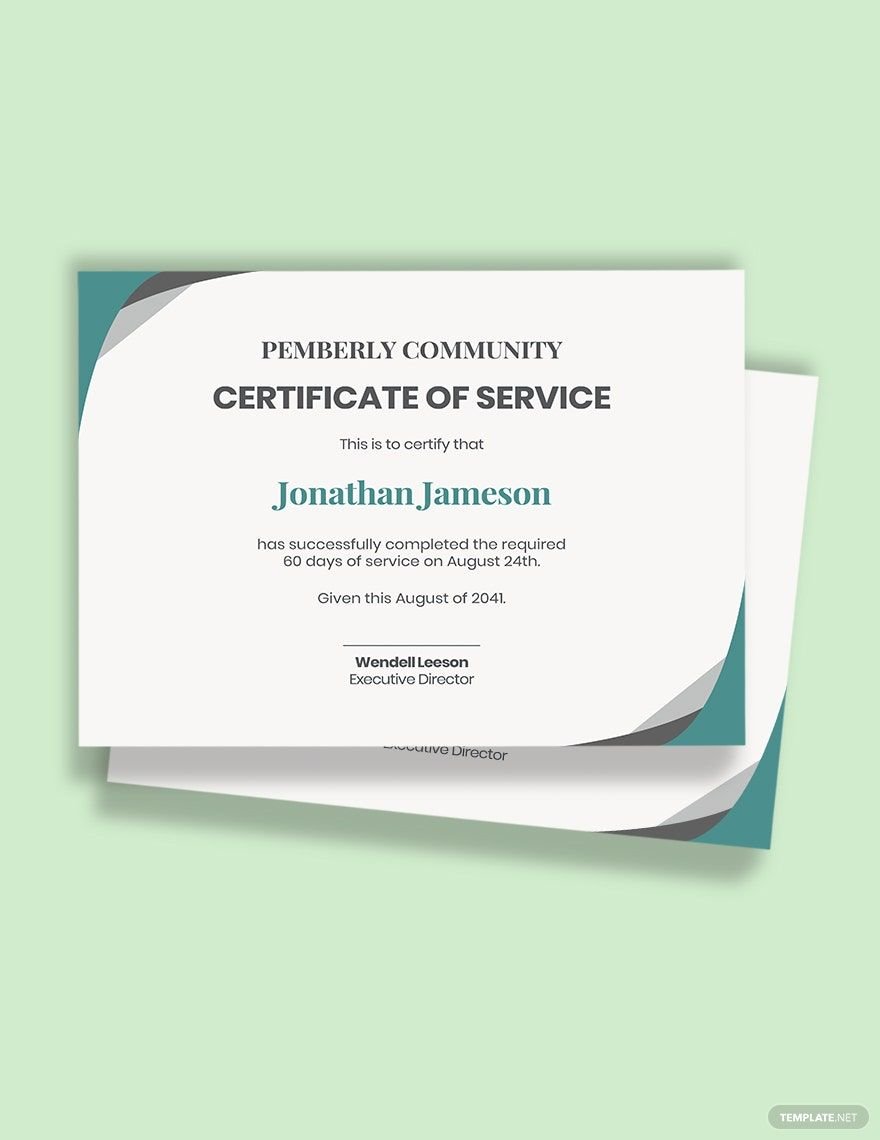Service Certificate Template
