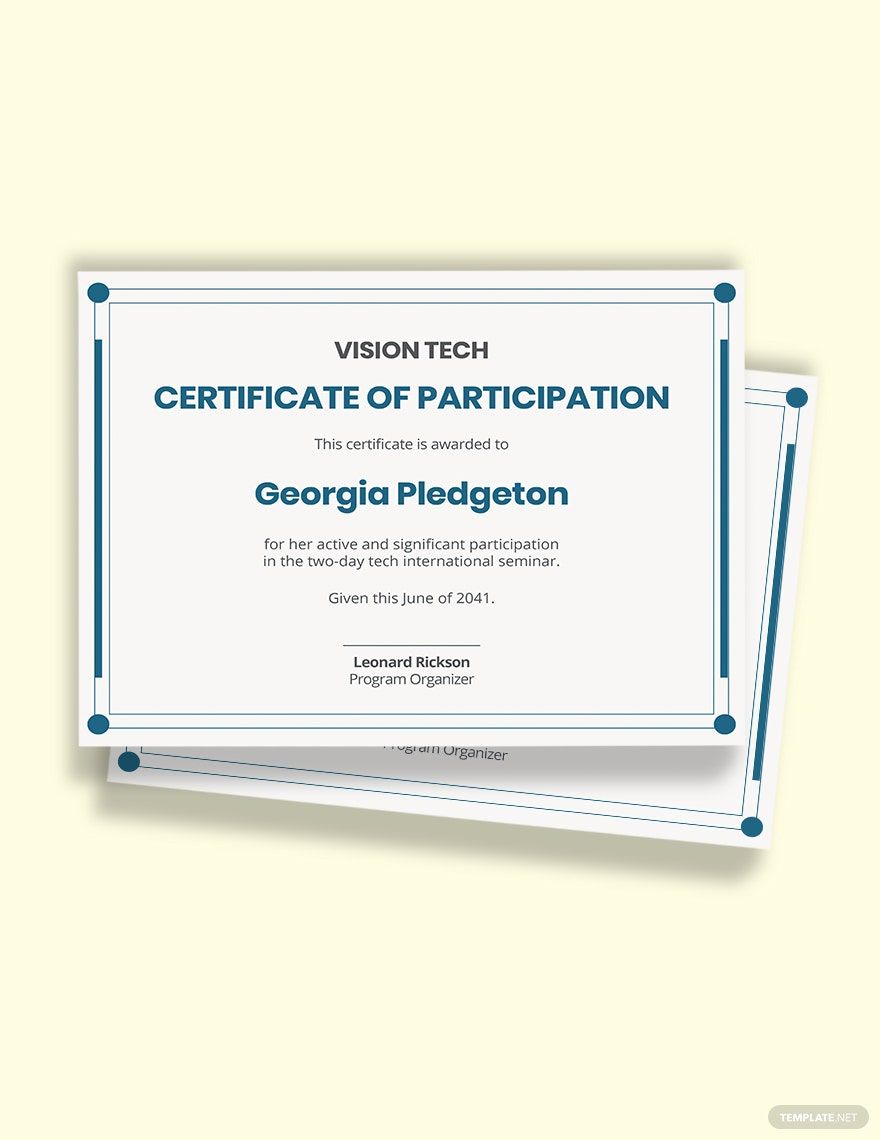 Seminar workshop certificate of participation Template
