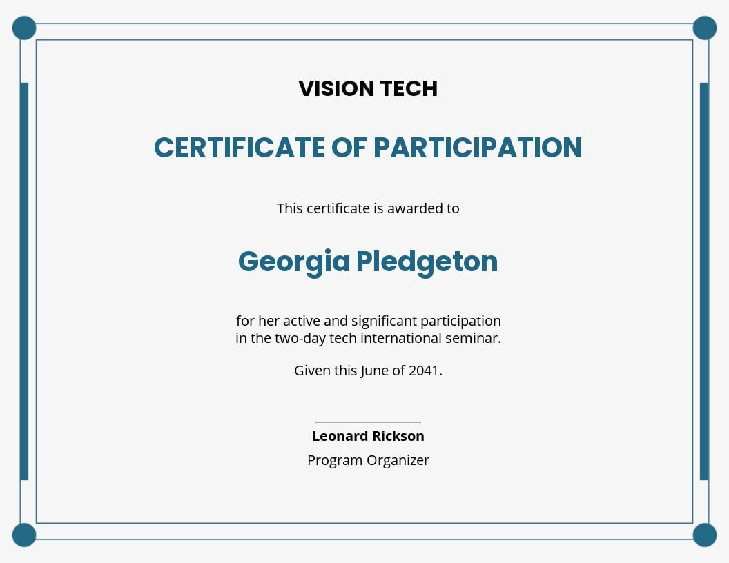 Free seminar workshop certificate of participation Template - Word In Certificate Of Participation Template Doc