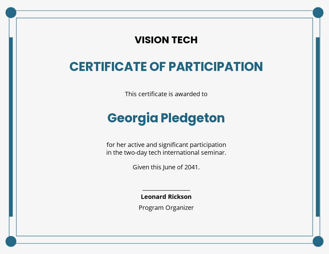 Free seminar workshop certificate of participation Template - Word