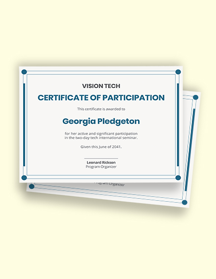 Free seminar workshop certificate of participation Template - Word
