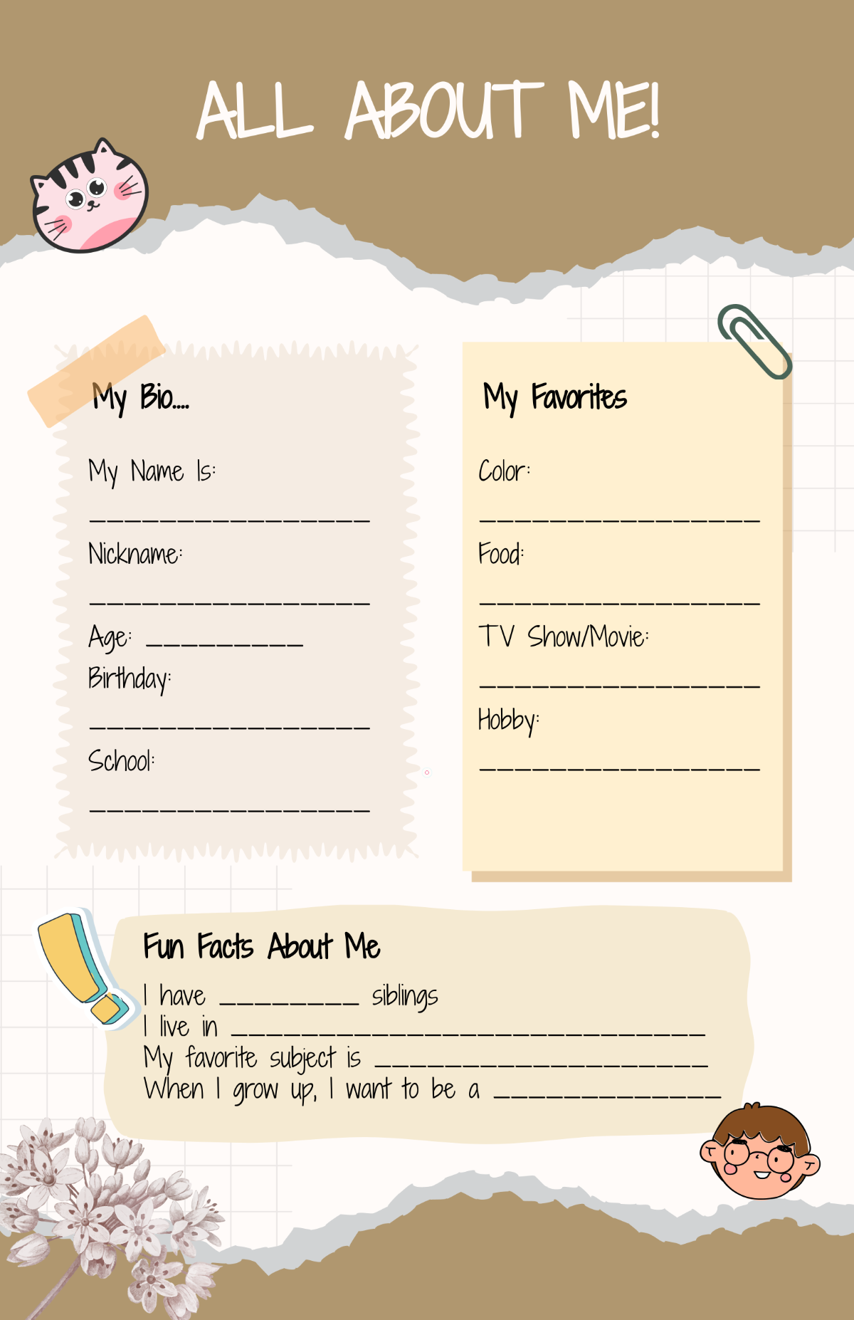 Free All About Me Scrapbook Poster Template