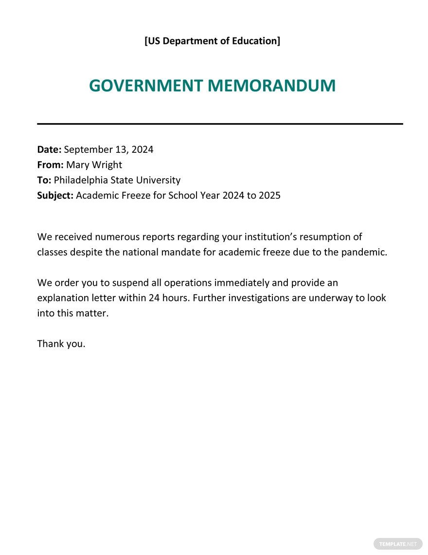 Government Policy Memo Template - Google Docs, Word, Apple Pages ...