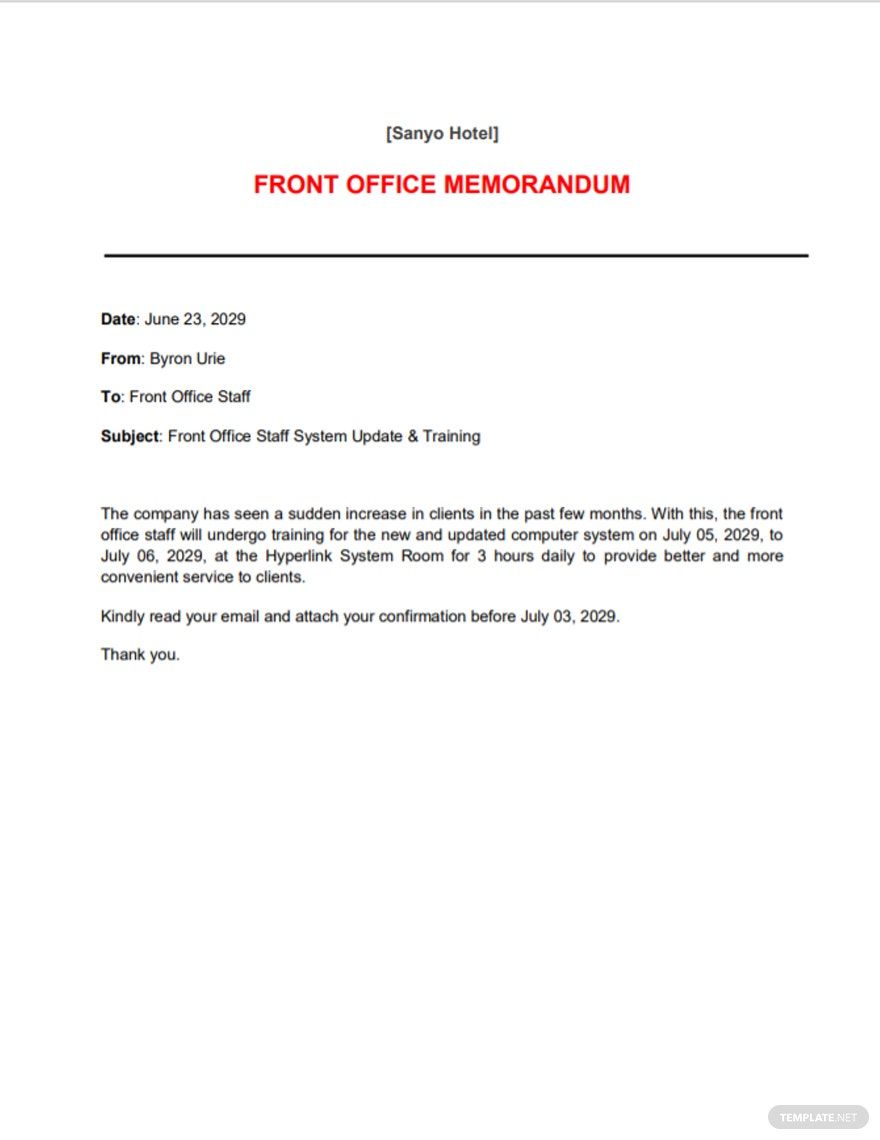 Front Office Memo Template Word 0248