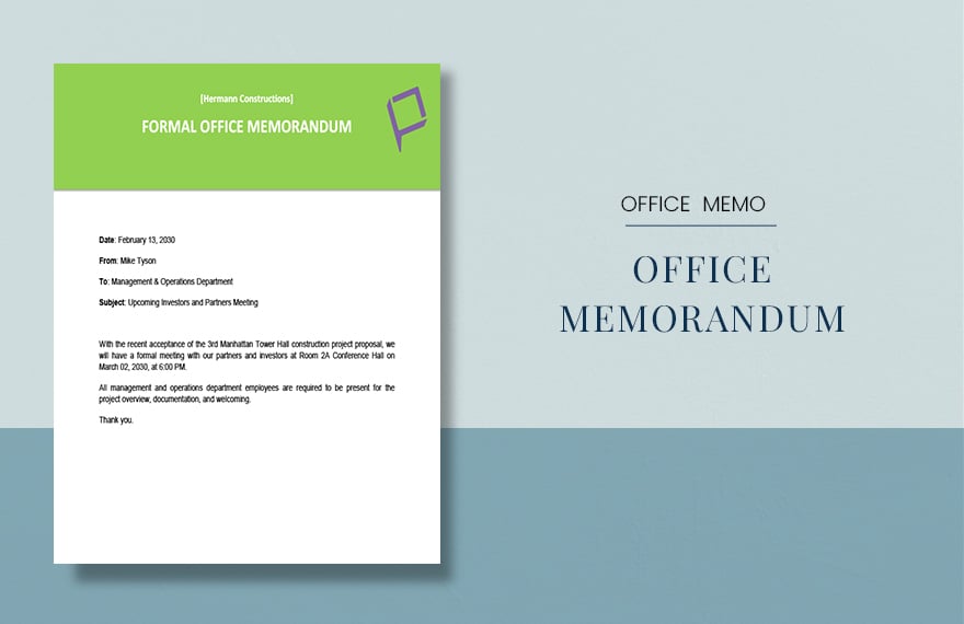 Formal Office Memo Template in Word, Google Docs, Apple Pages