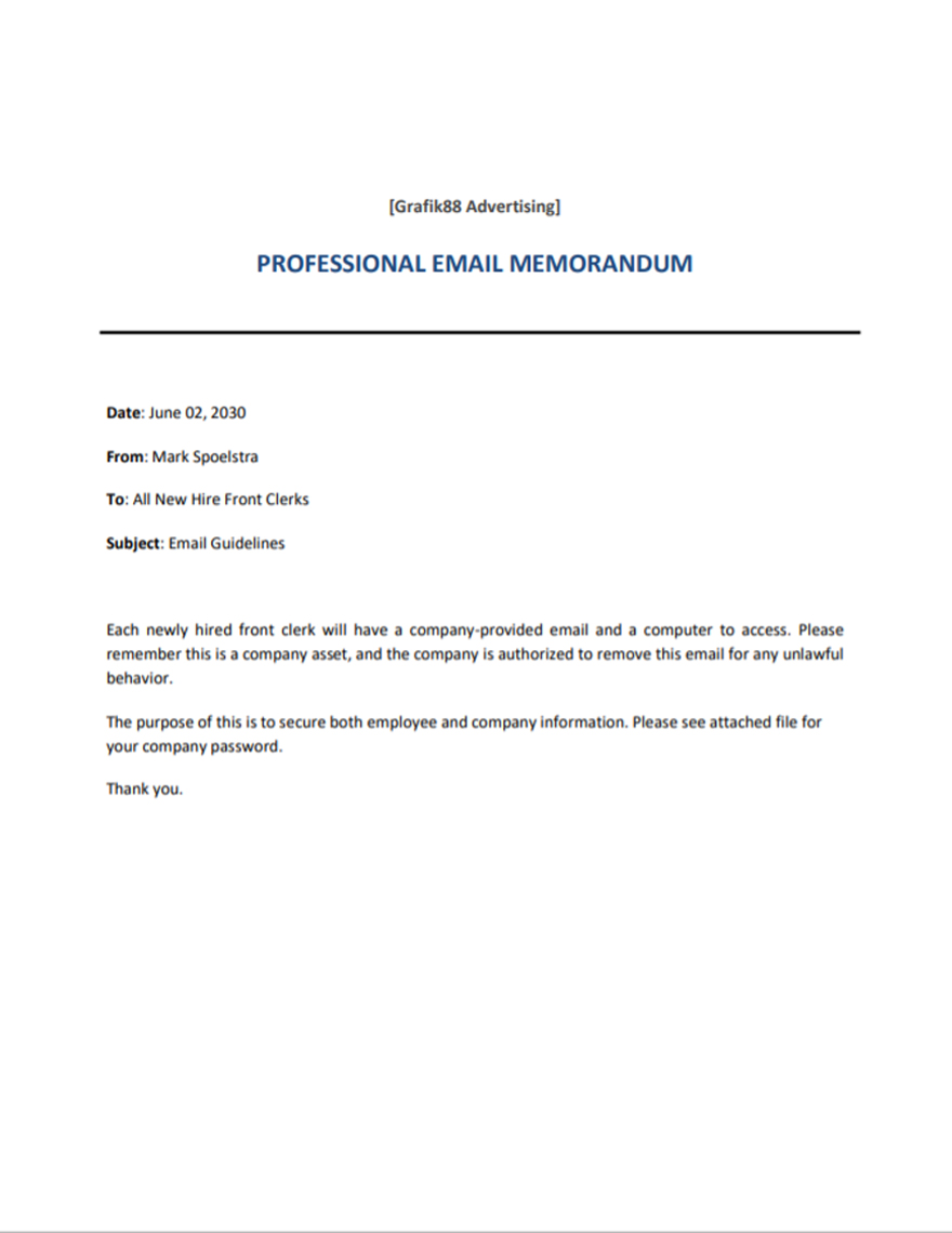 Free Professional Email Memo Template