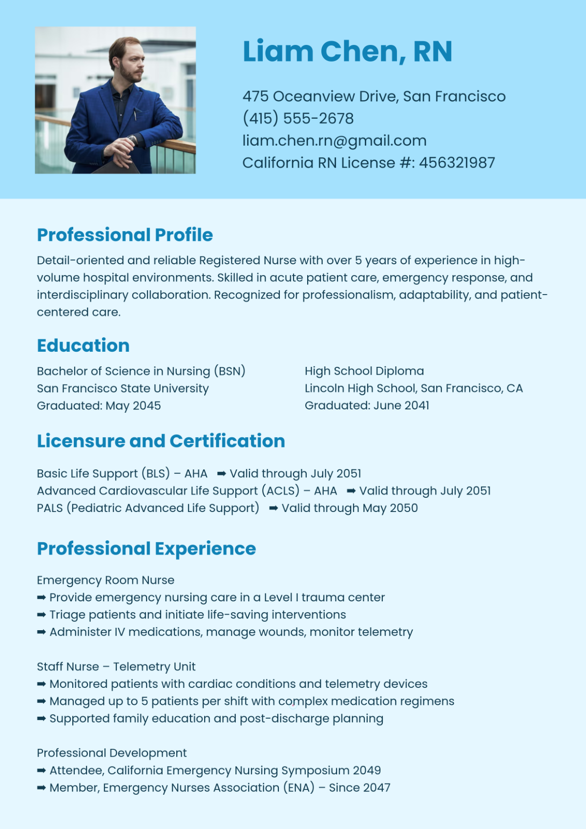 Free Blue Nurse CV Template
