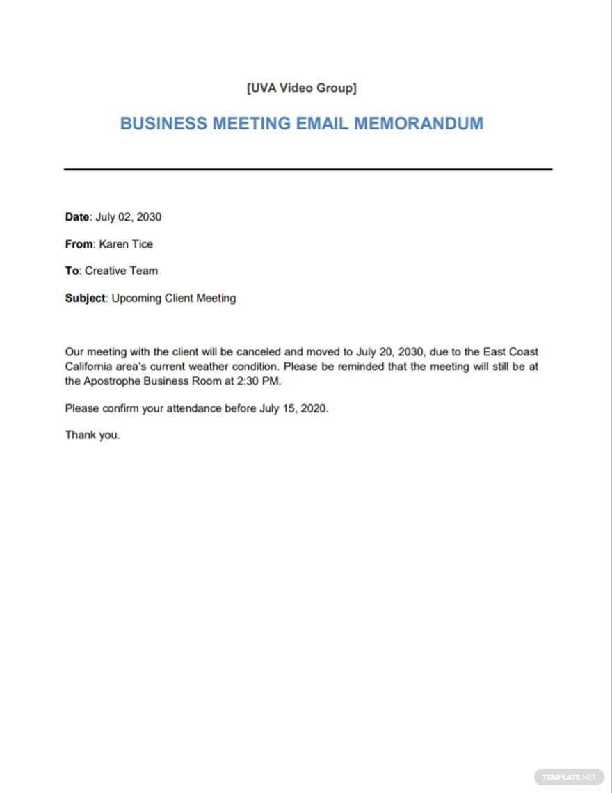 Business Email Memo Template