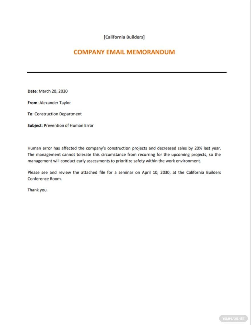 Company Email Memo Template