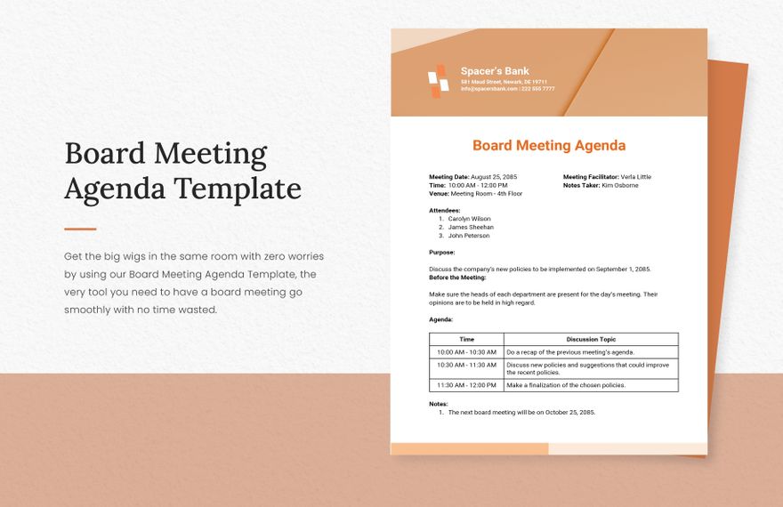 Board Meeting Agenda Template Google Docs Word Apple Pages 