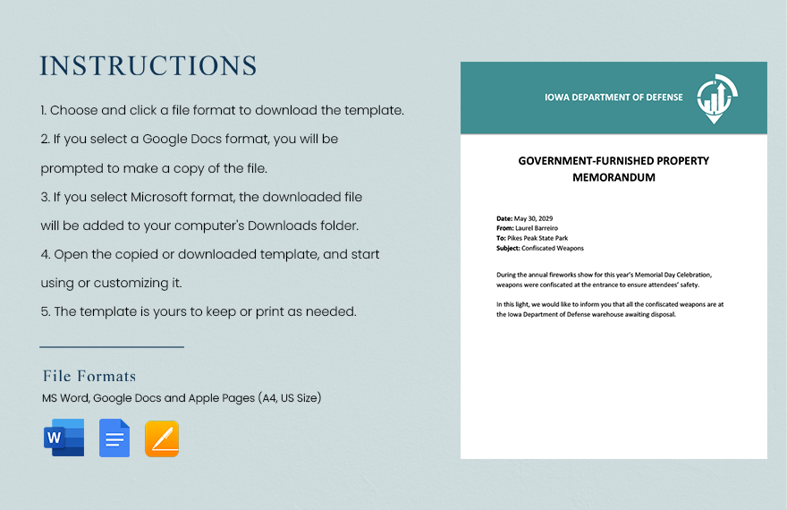 Government Furnished Property Memo Template