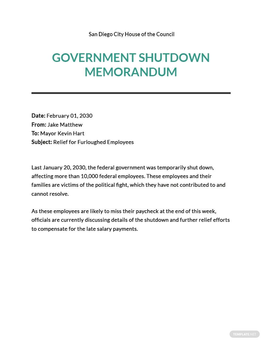 Free Government Shutdown Memo Template Word