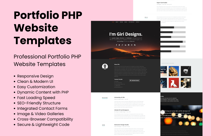 Free Portfolio PHP Website Template in PHP to Download
