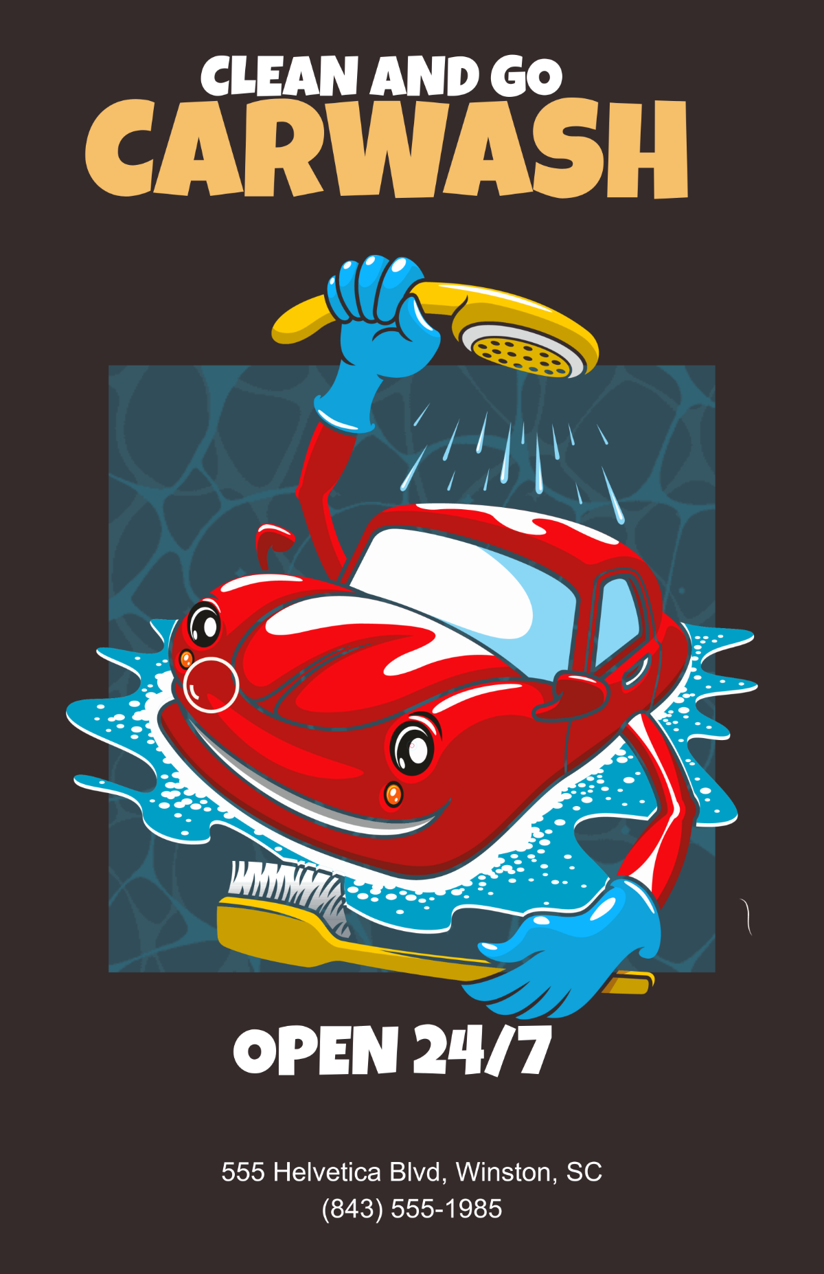 Free Cartoon Car Wash Poster Template