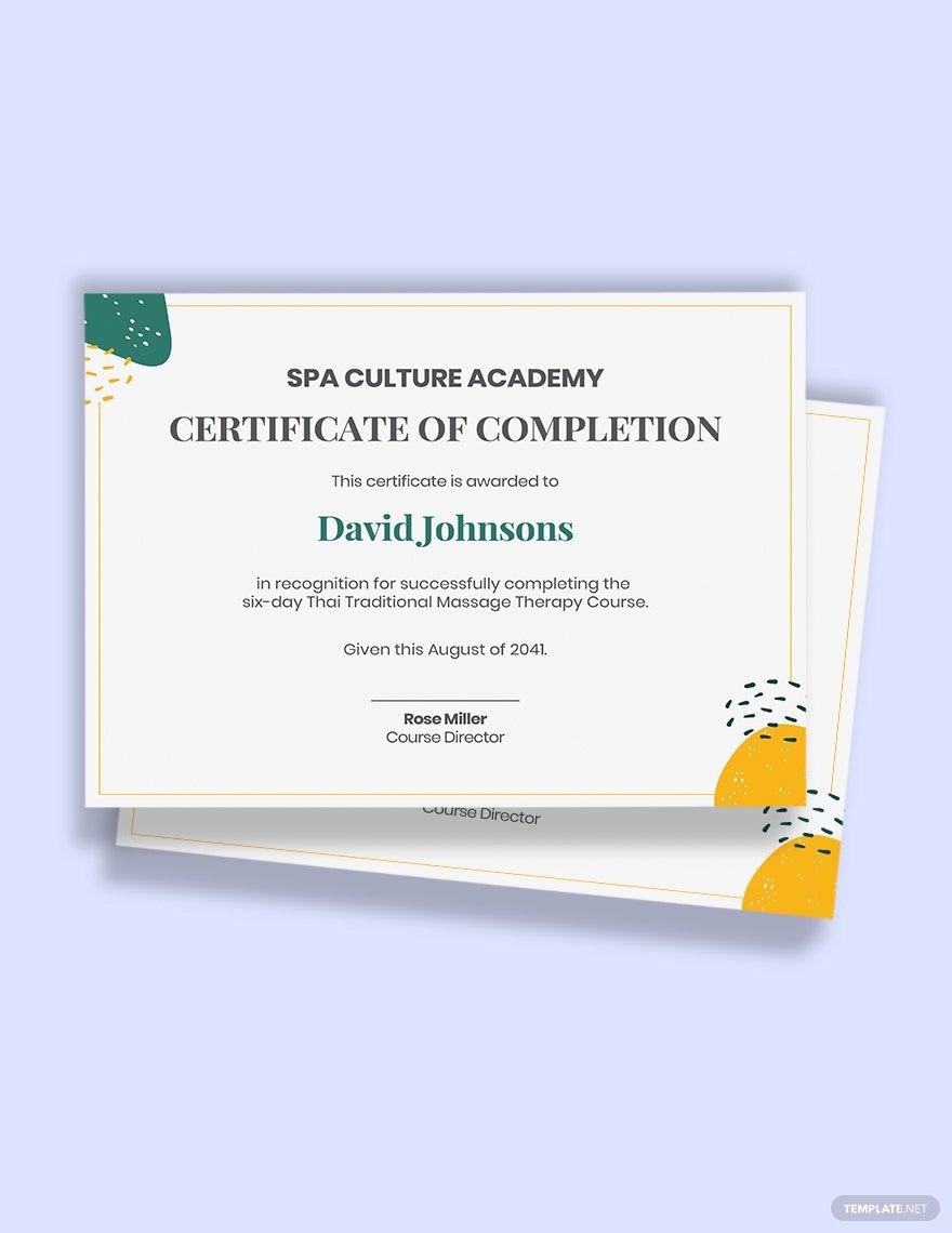 spa course certificate Template