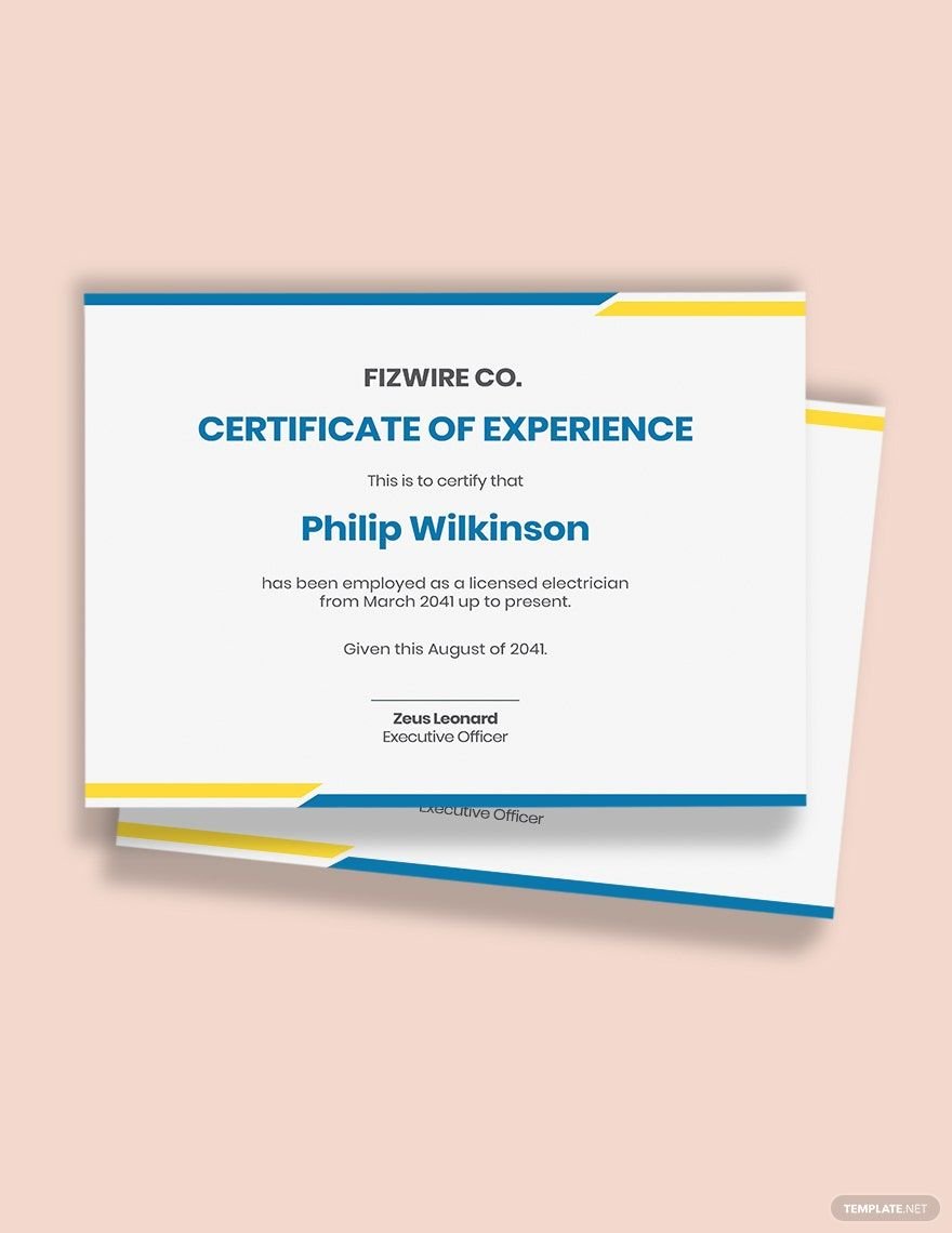 Electrician job experience certificate template