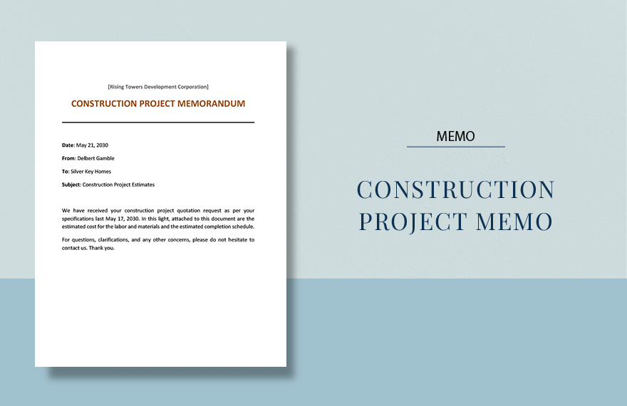 Construction Project Memo Template in Word, Google Docs, Apple Pages