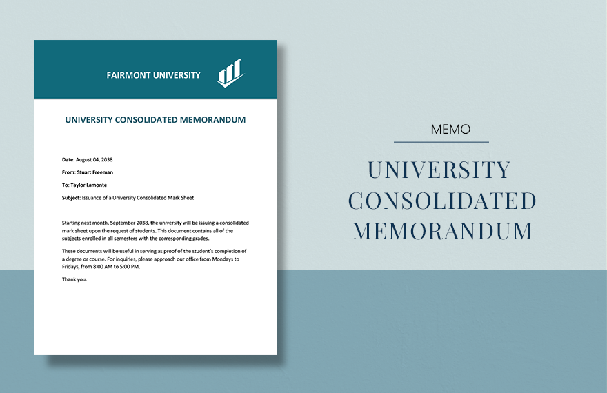 University Consolidated Memo Template in Word, Google Docs, Apple Pages