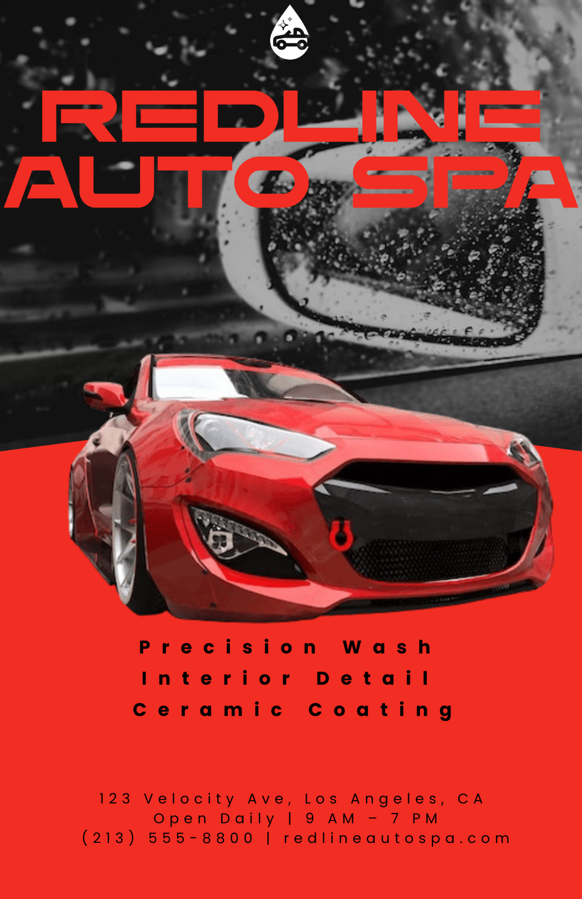 Free Black and Red Car Wash Poster Template