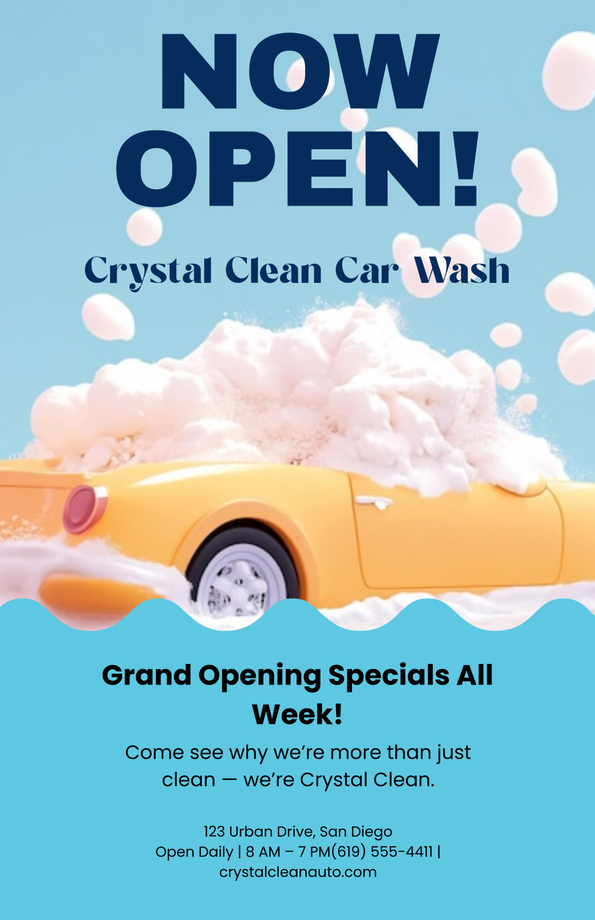 Free Car Wash Now Open Poster Template
