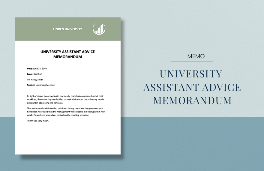 University Assistant Advice Memo Template in Word, Google Docs, Apple Pages