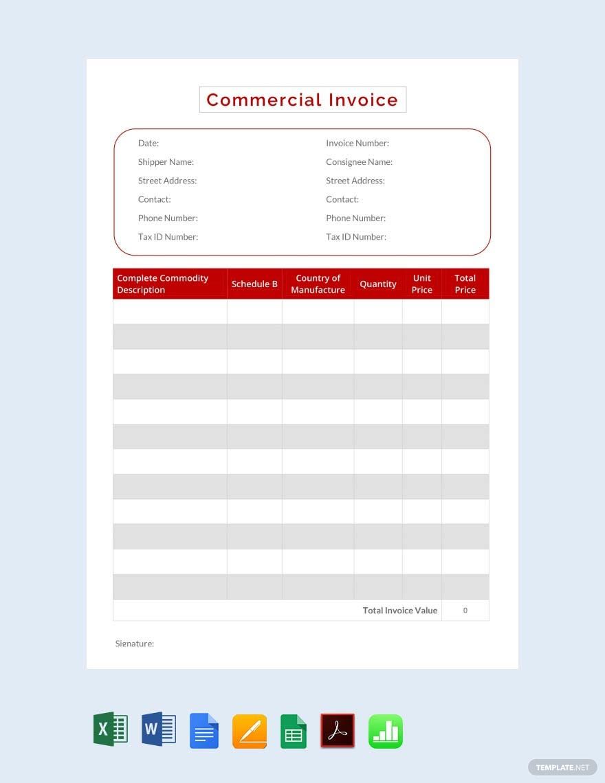 Free Editable Commercial Invoice Template