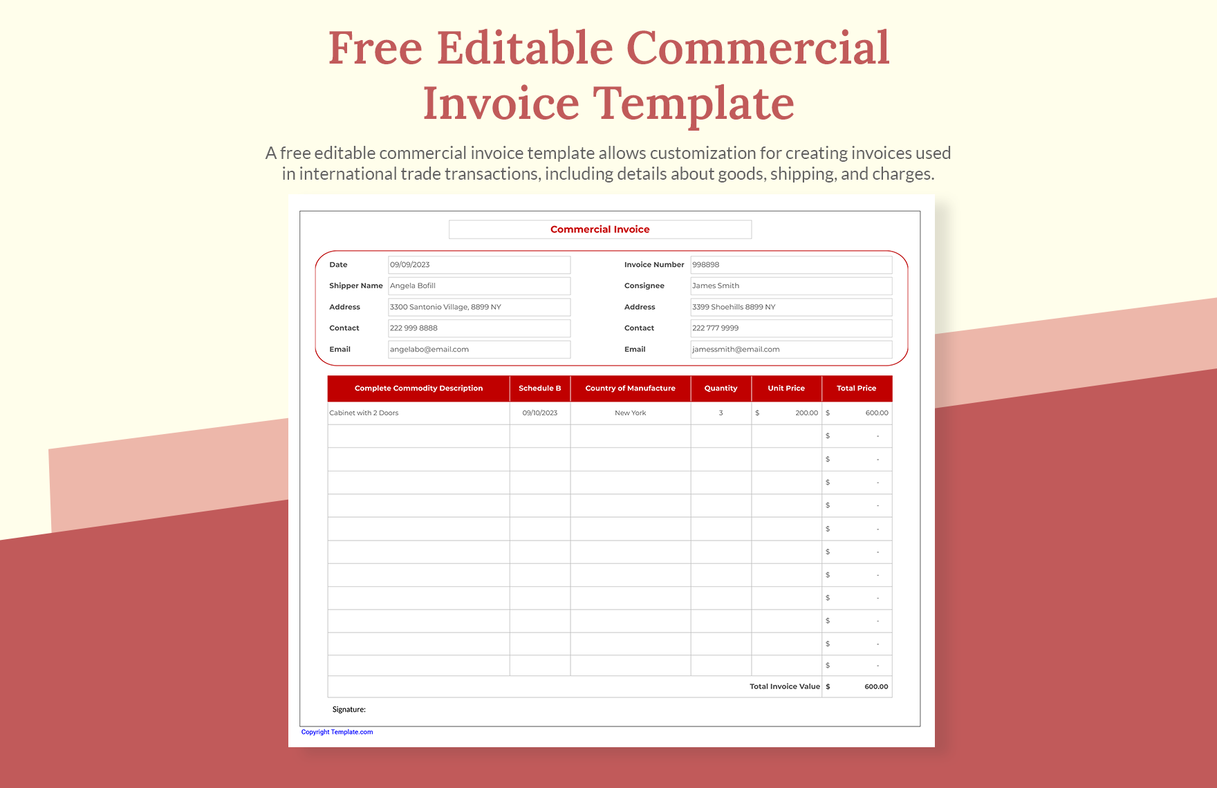 apple commercial invoice template