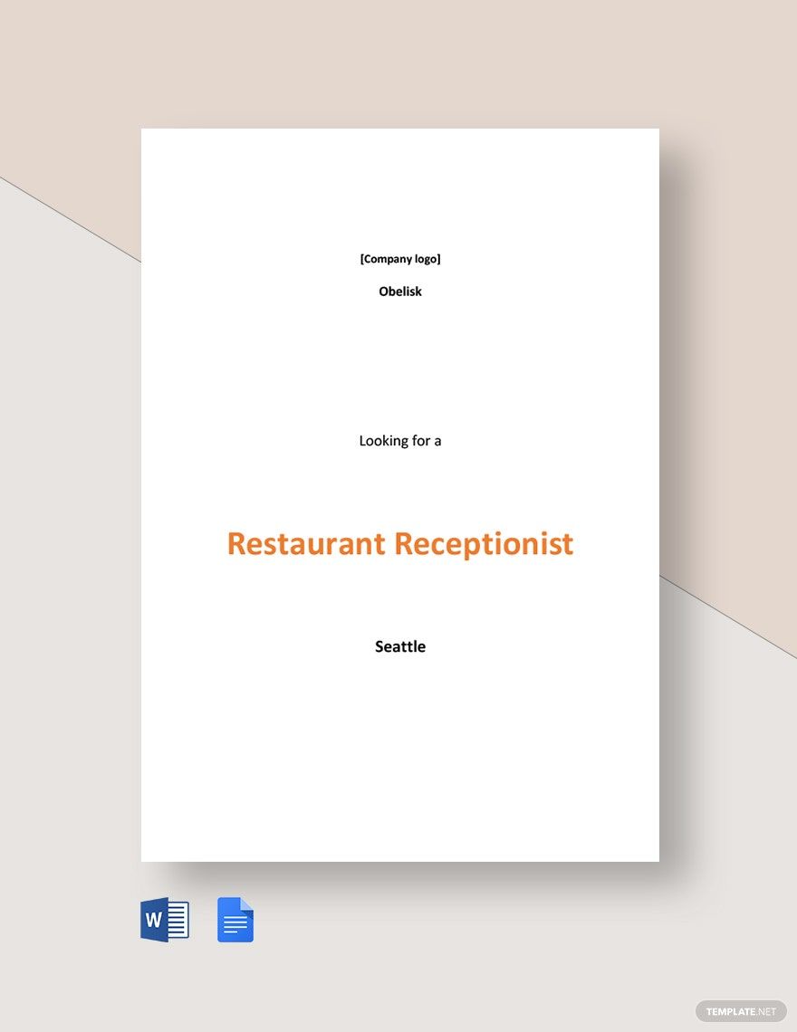 Restaurant Receptionist Job Ad and Description Template