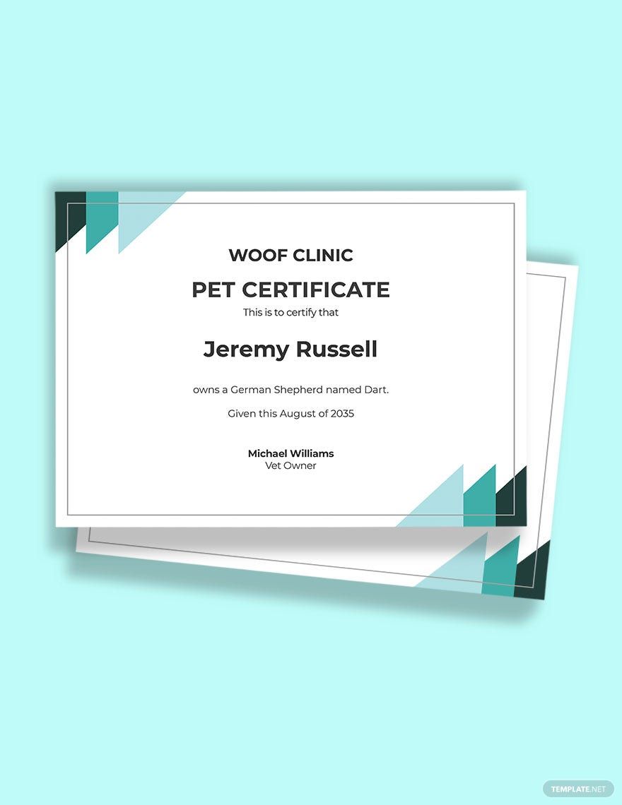 Certificate of Pet Ownership Template