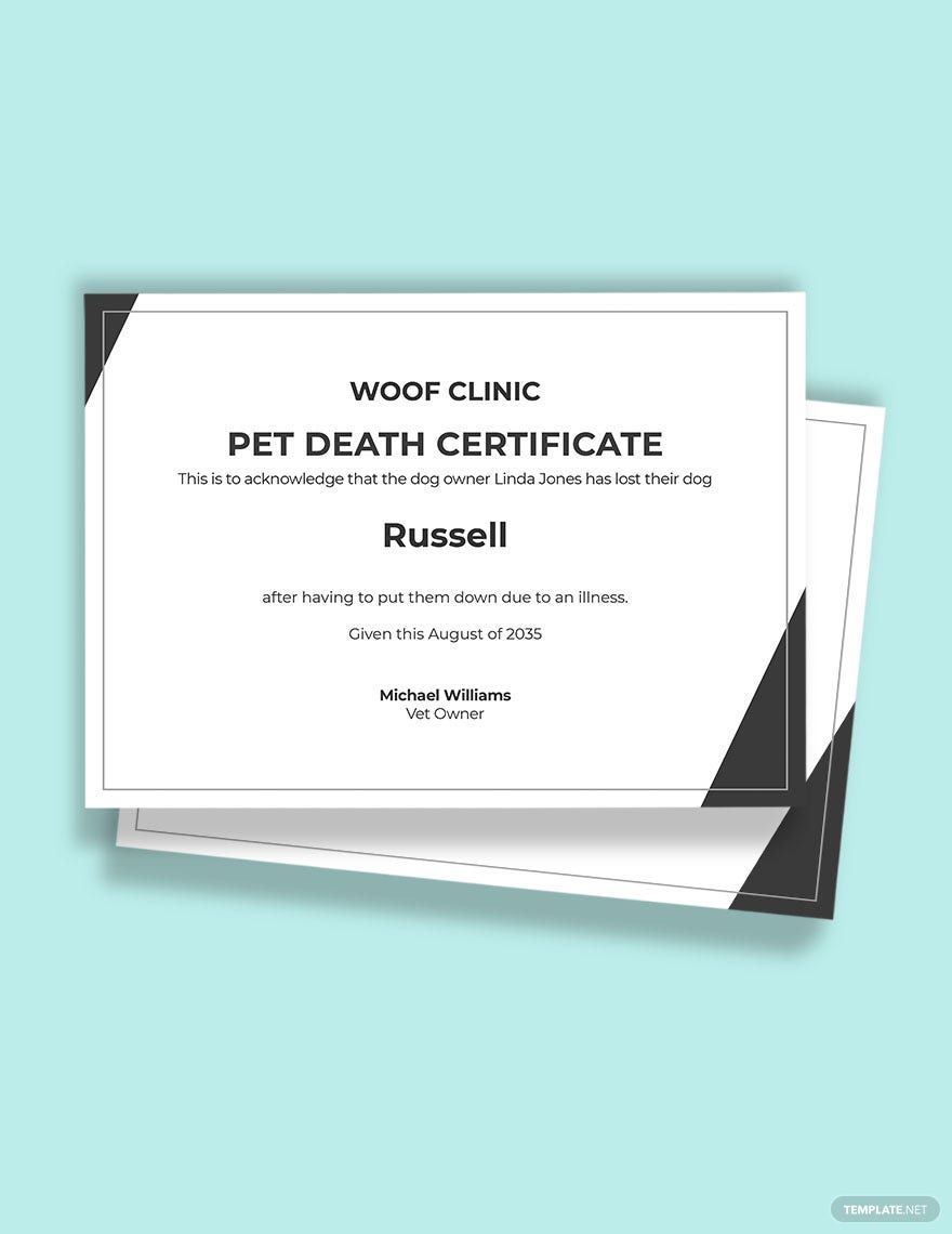Pet Death Certificate Template