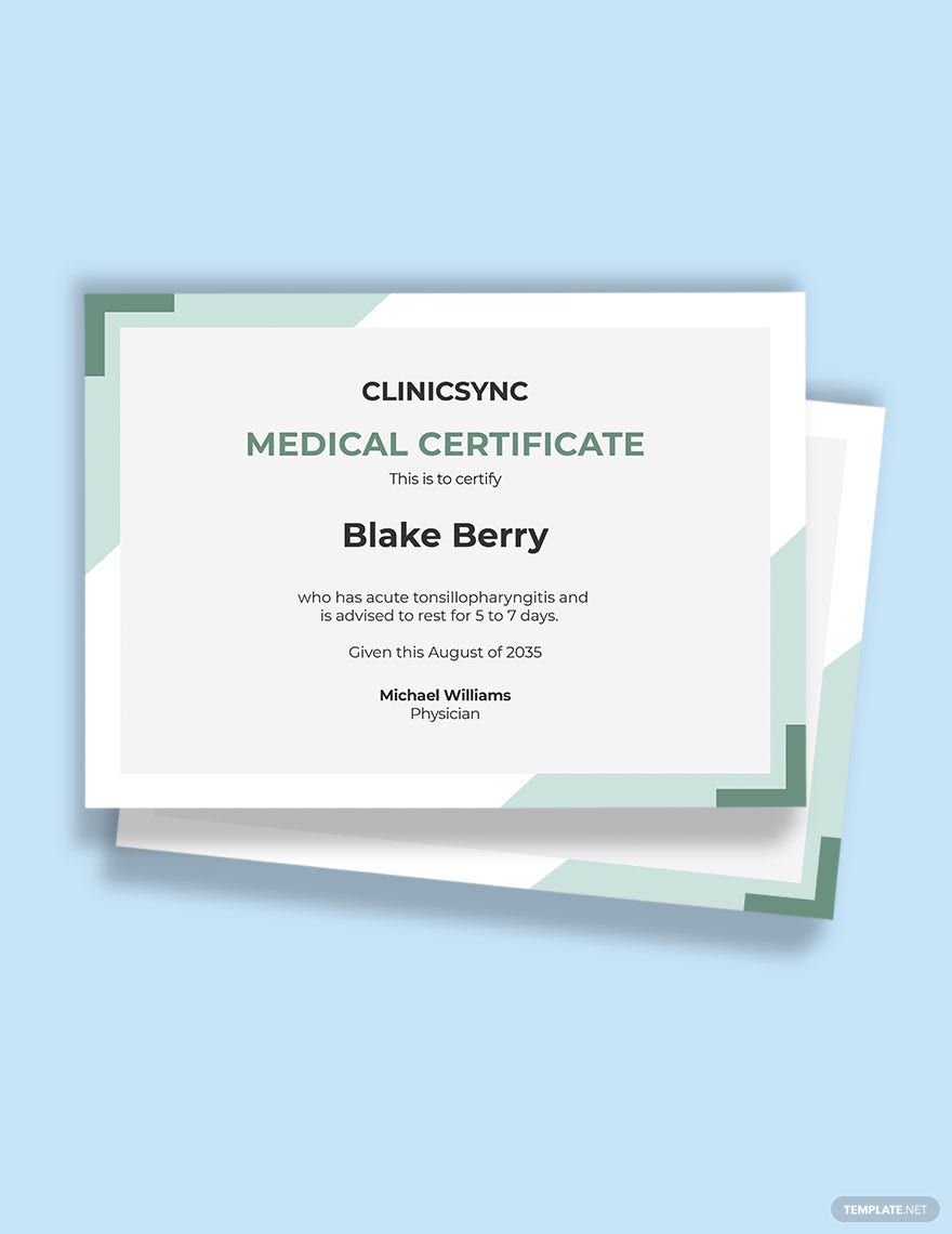 Medical Certificate for Leave Template in Word, Google Docs, Apple Pages, Publisher