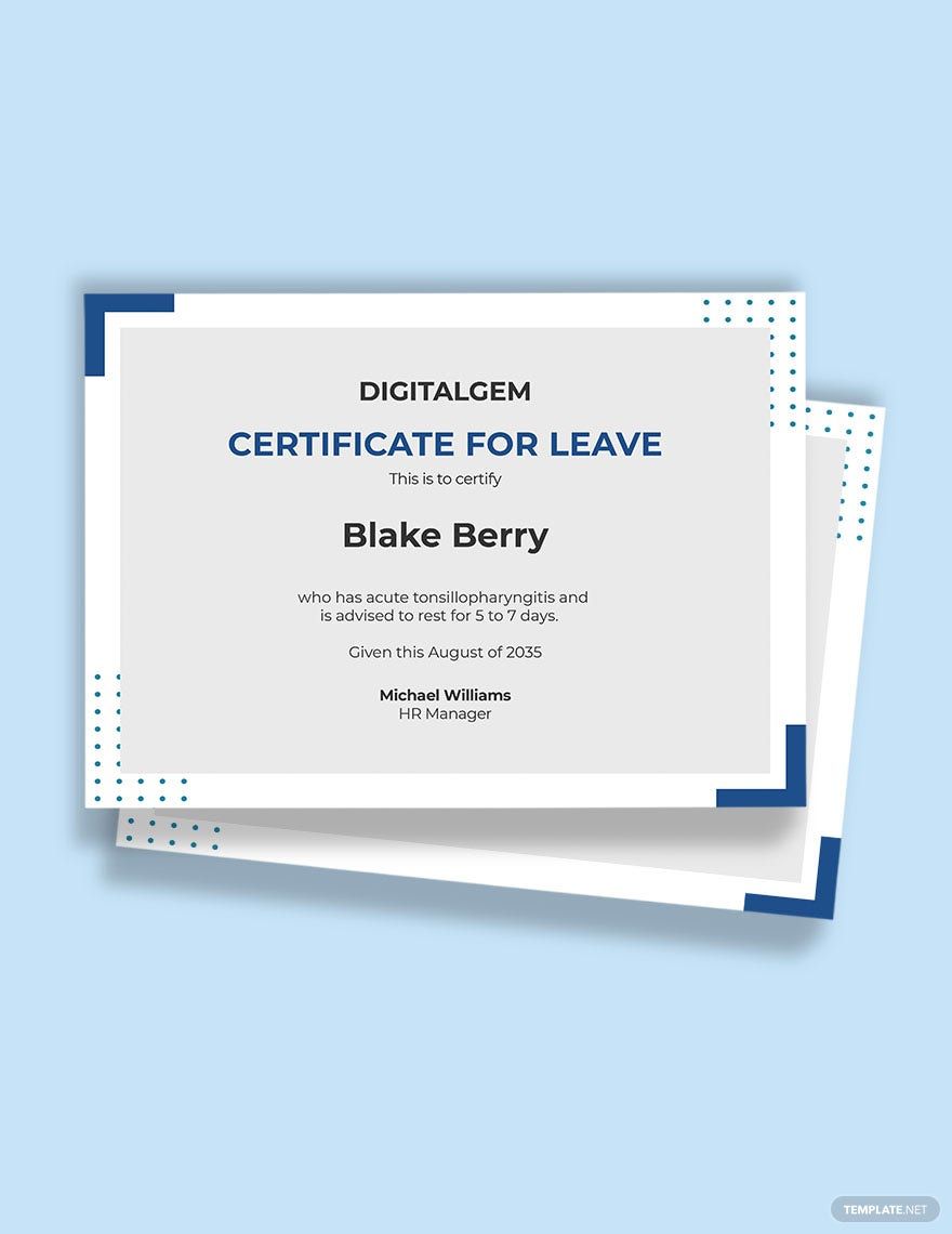 Leave Application Certificate Template