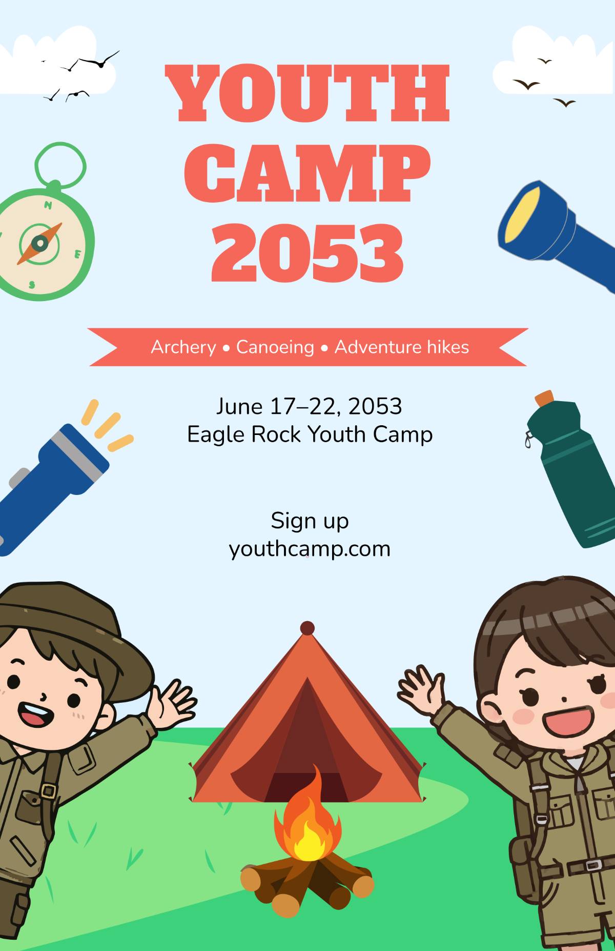 Free Colorful Youth Camping Poster Template