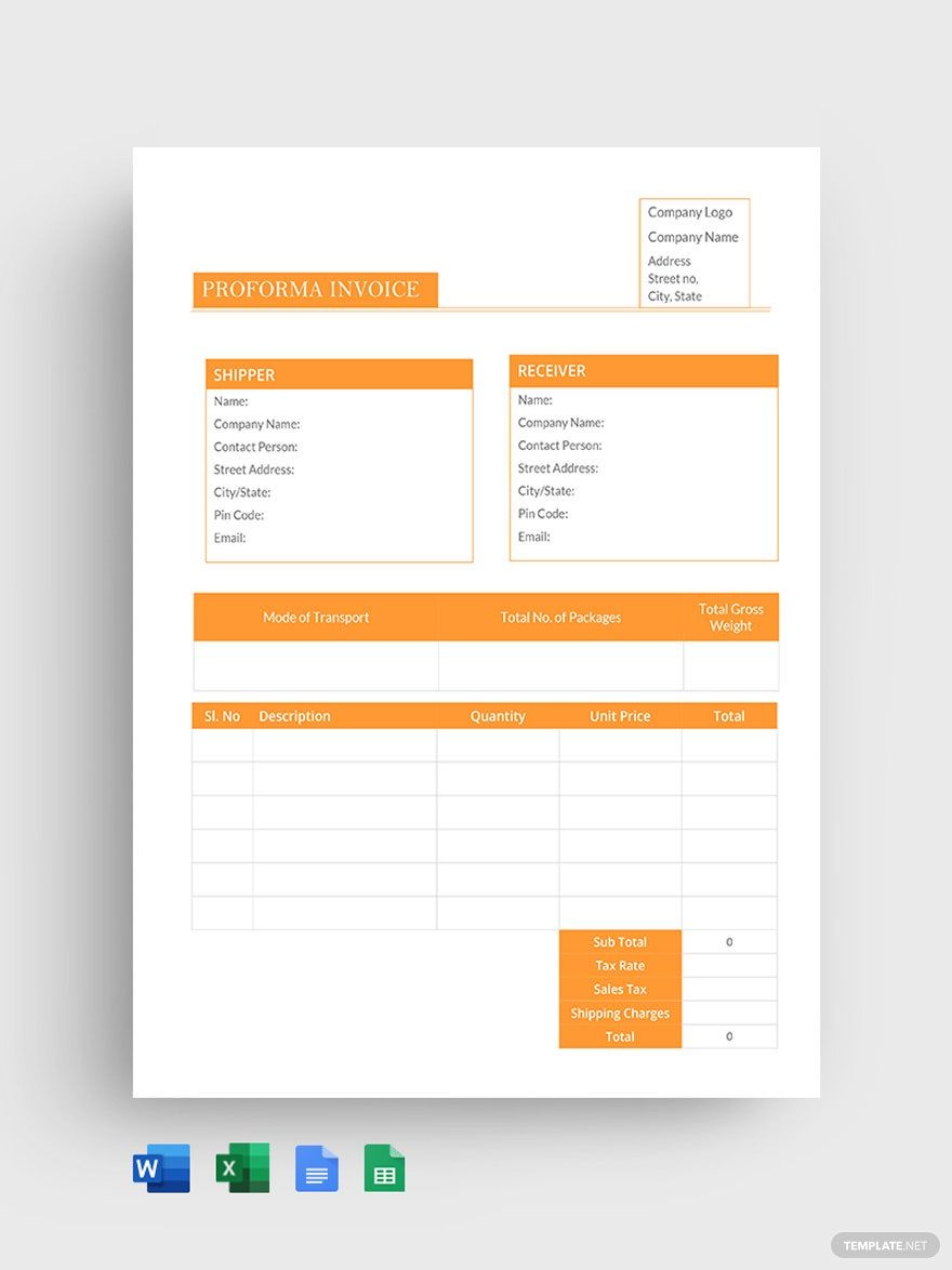 Blank Proforma Invoice Template