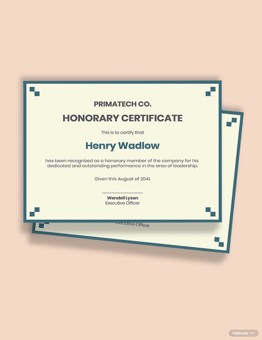 Corporate Honorary Certificate Template in Pages, Word, Publisher, Google Docs - Download | Template.net