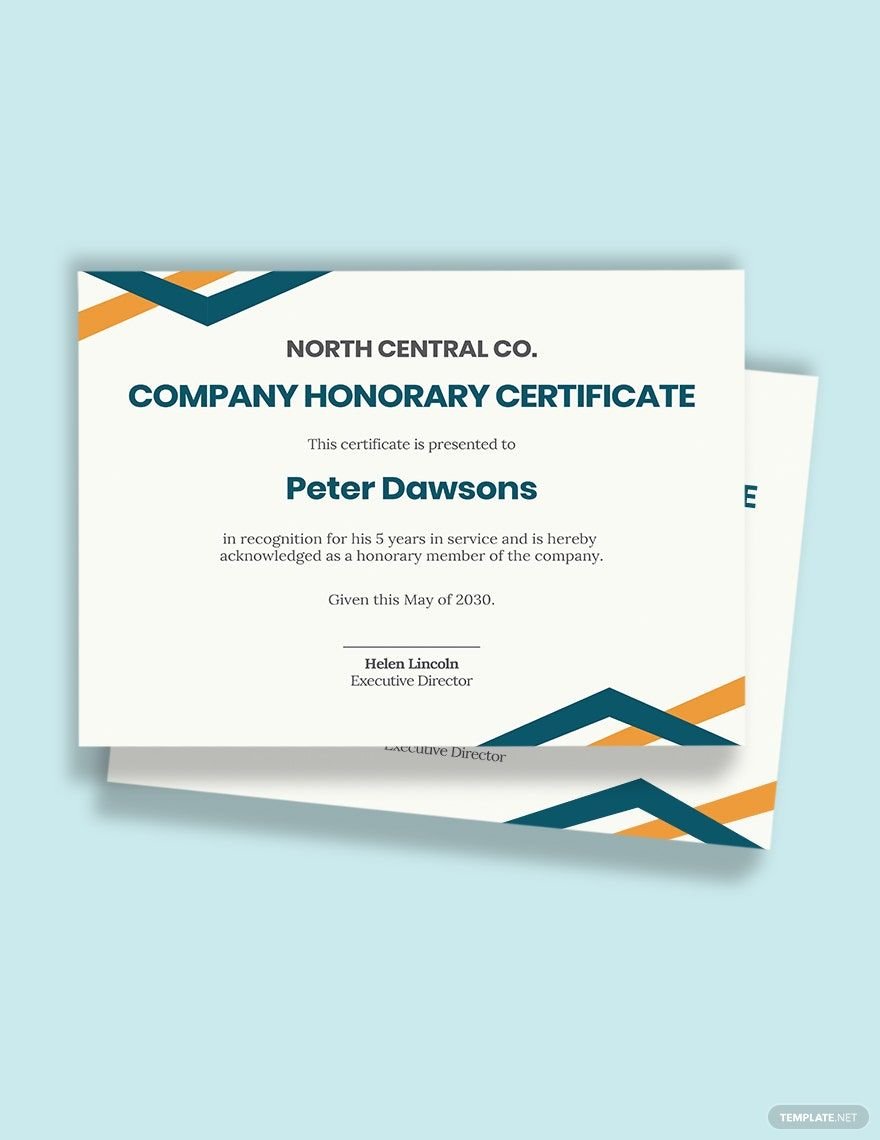 Company Honorary Certificate Template