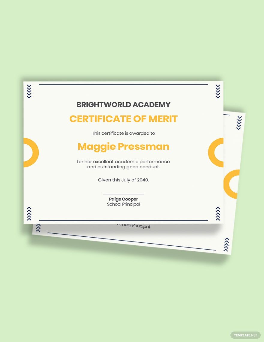 Merit certificate for school students Template