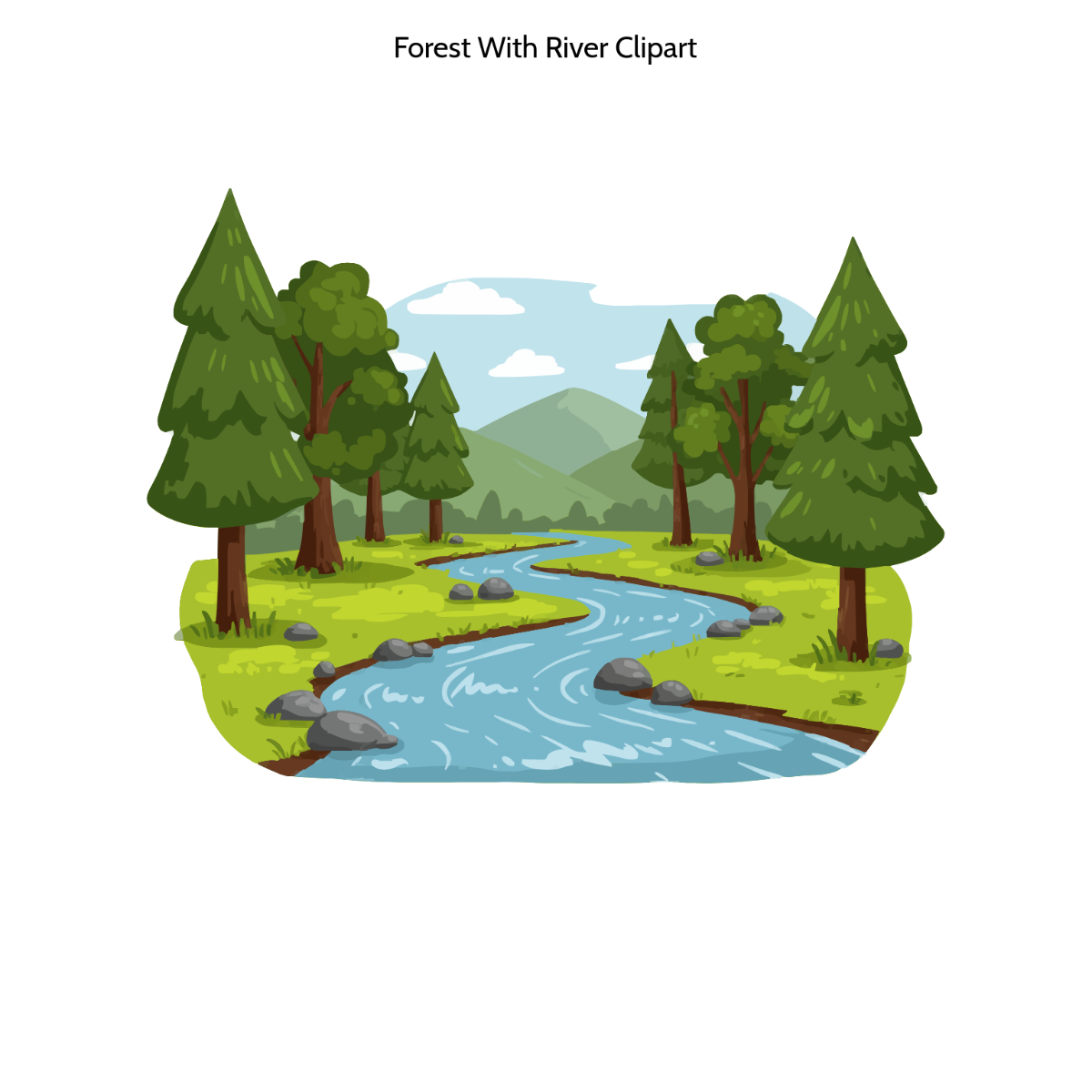 Free Forest with River Clipart Template