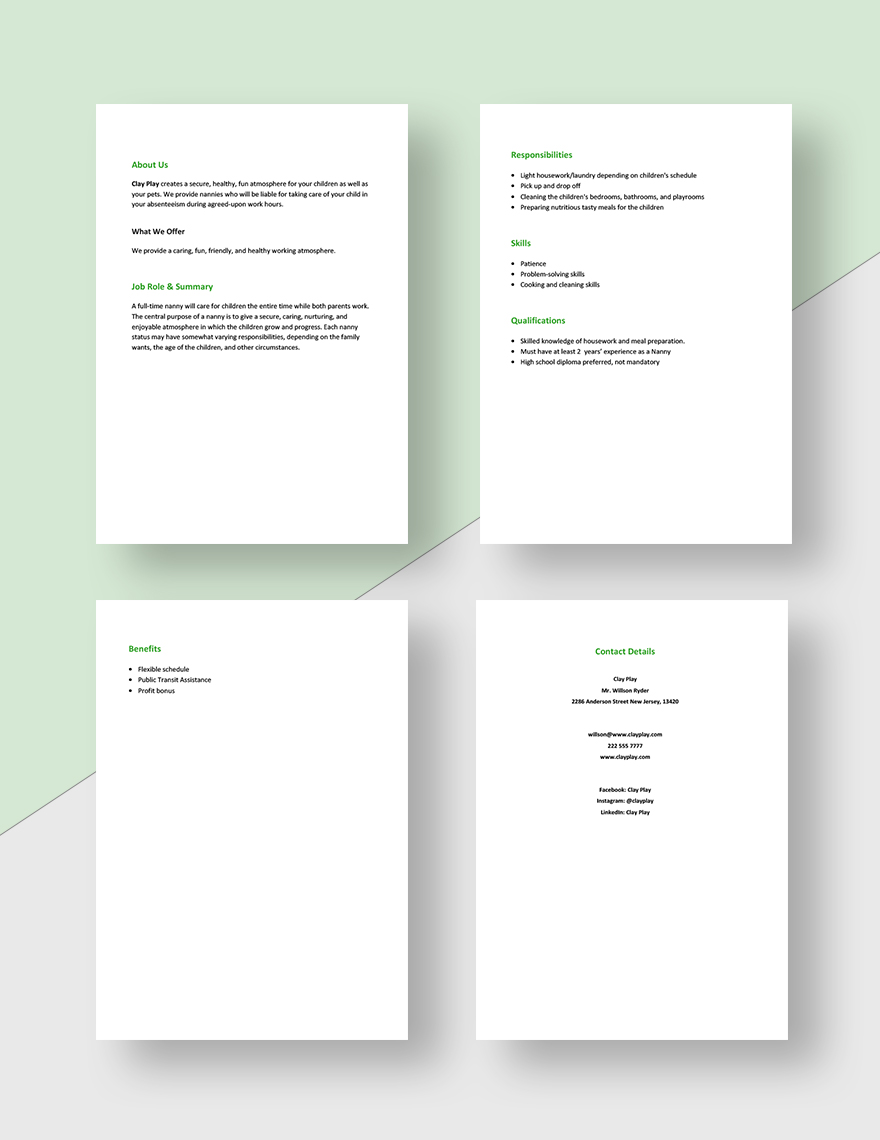 Full Time Nanny Job Description Template Full Time Nanny Job Description Template