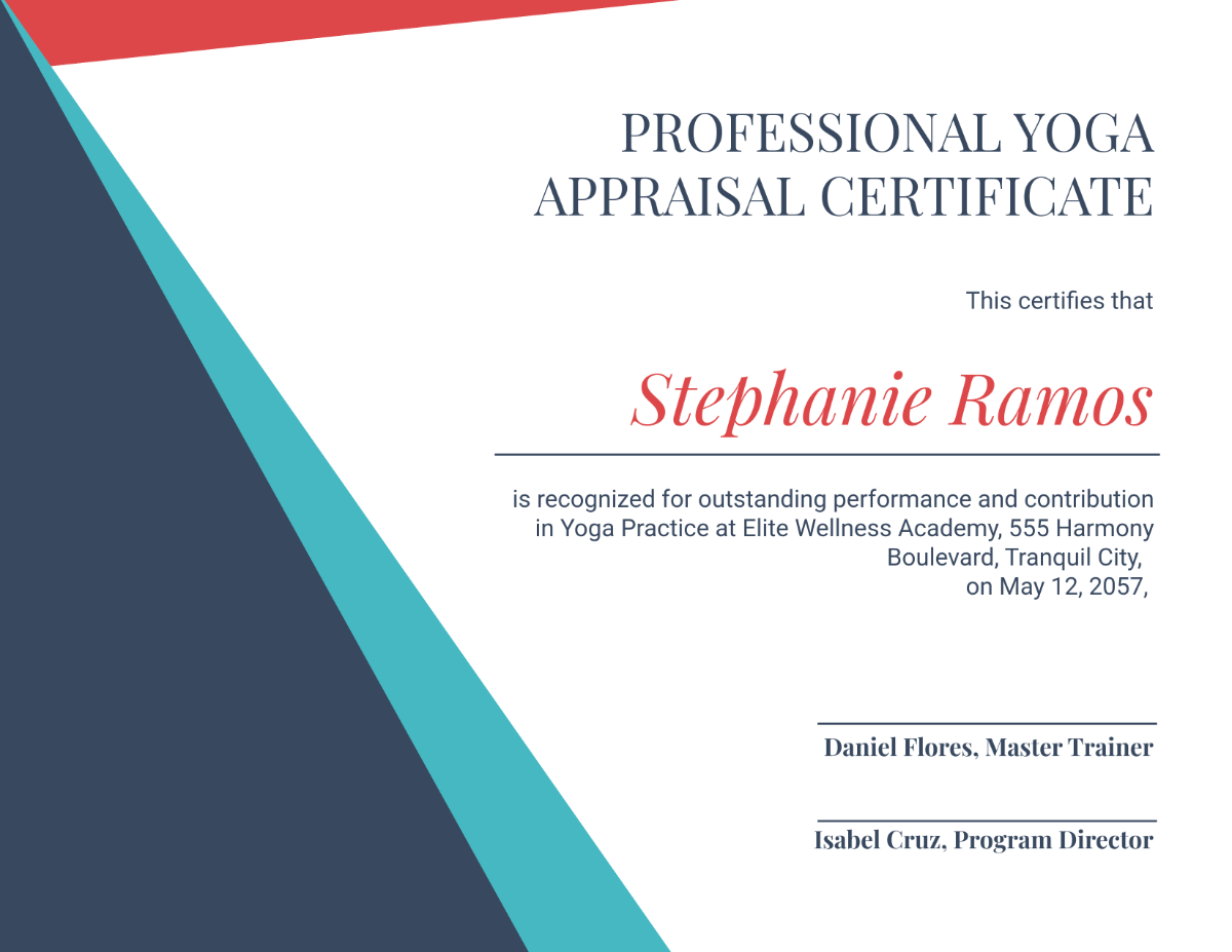 Free Professional Yoga Appraisal Certificate Template
