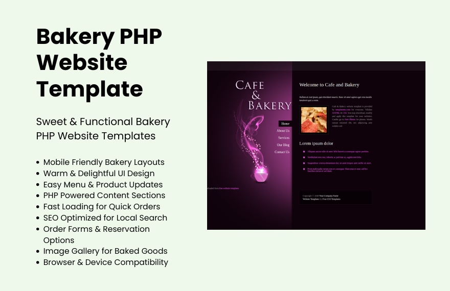 Free Bakery PHP Website Template in PHP to Download