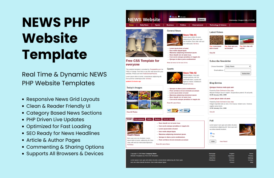 Free NEWS PHP Website Template in PHP to Download